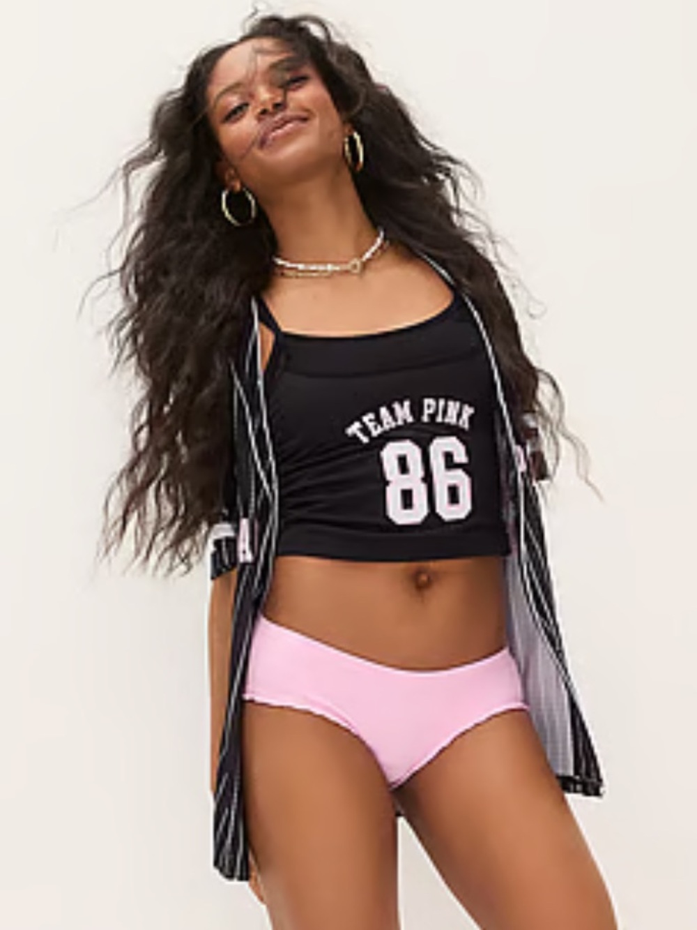 PINK Mesh Layered Cotton Sleeveless Tank Top Women Size Medium